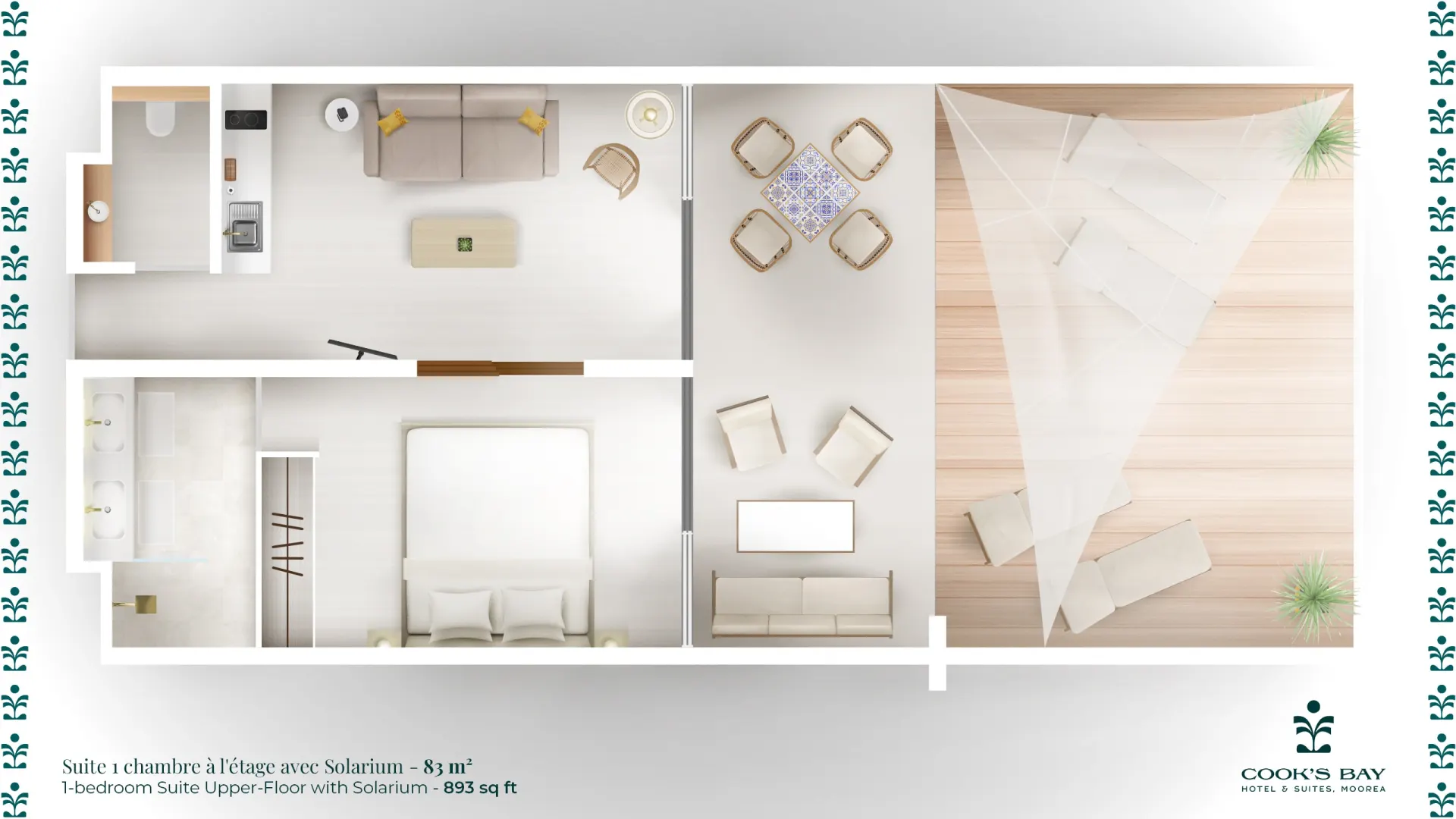 Floor plan of the one-bedroom suite with solarium